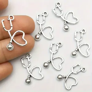 20pcs/set Zinc Alloy Medical Stethoscope Charms, for DIY Necklaces, Bracelets, Earrings and Jewelry Making, Heart Pendant