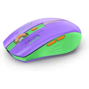 SQ-MUW007 Bluetooth Wireless Mouse - (BT1/BT2+USB Receiver) Dual Mode, Rechargeable, Quiet Click, Multi-Device Compatibility for Laptop, Computer, MacBook, Tablet (Purple and Green)