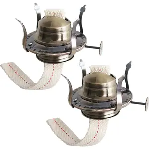 2Pcs #2 Size Bronze Plated Oil Lamp Burner Replacement Parts for Antique Kerosene Lamps with Reduction Collar and Cotton Wick Fits 3 Inch Base Chimney