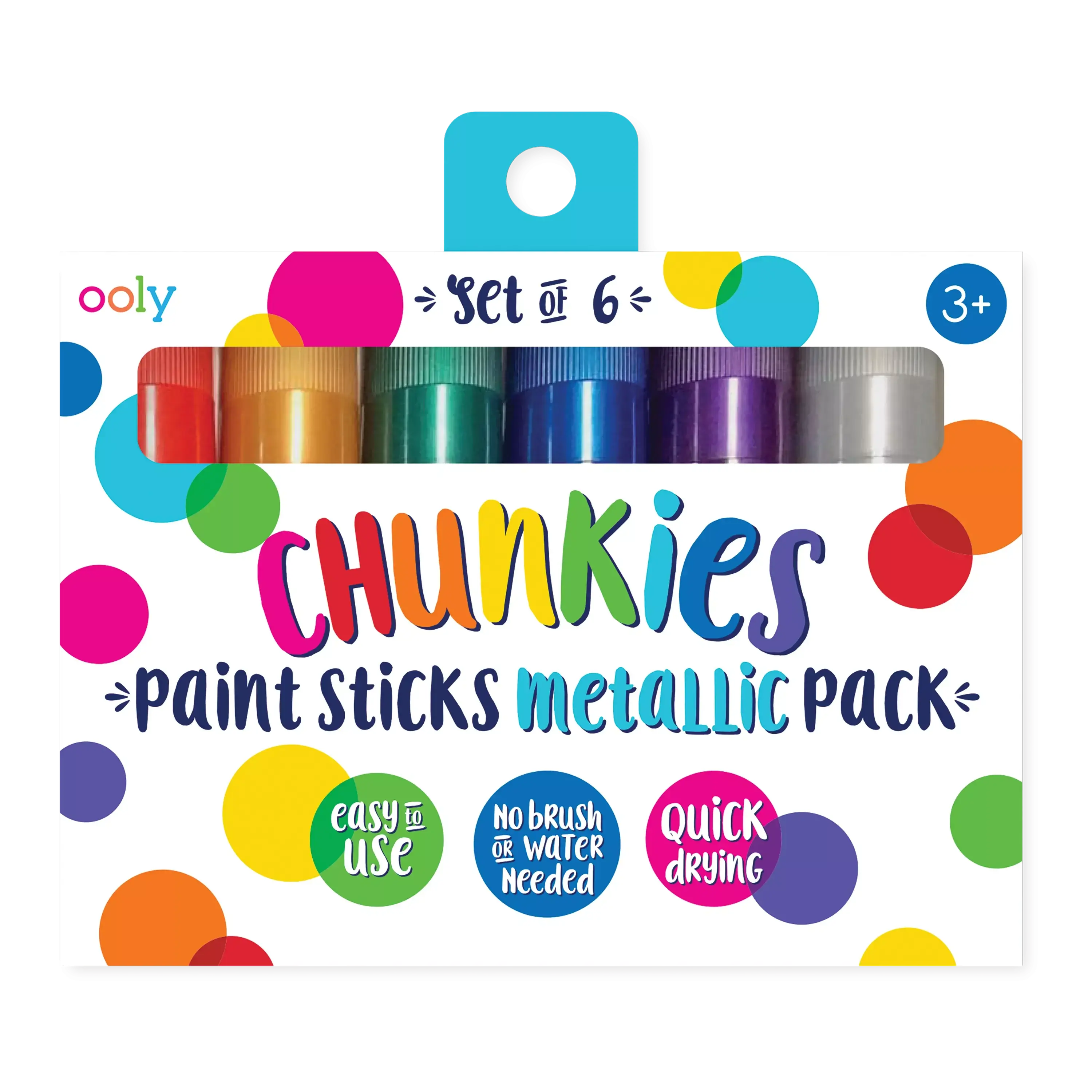 Chunkies Metallic Paint Sticks - 6-Piece Quick Dry, Mess-Free Arts Crafts Supplies, Twistable Painting Tool Set for Kids' Crafting & DIY Art Design