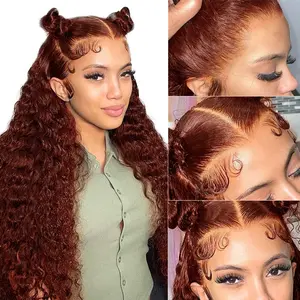 Reddish Brown Lace Front Wigs Human Hair 13x6 Reddish Brown Curly Lace Front Wig 180 Density 33# Kinky Curly HD Lace Frontal Wigs Human Hair Pre Plucked for Women Auburn Colored