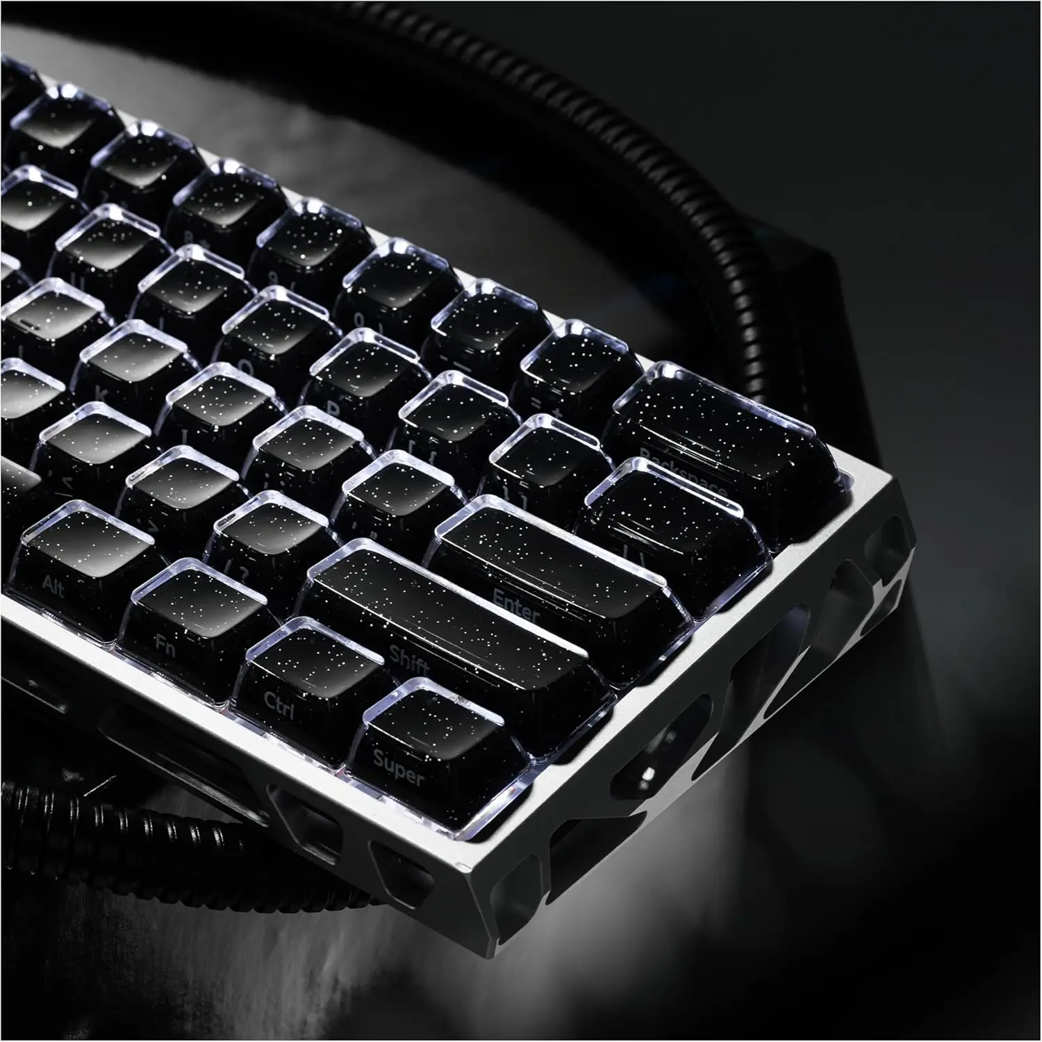 XVX Starry Side-Printed Translucent Black  MDA Profile Keycap Set (Sparkle Finish), 122- Double Shot PC+ABS for MX Switches & ANSI Layout Mechanical Keyboards-Black