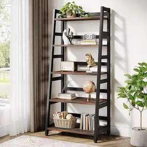 Tribesigns 5-Tier Bookshelf for Living Room and Office, Industrial Ladder Bookcase Organizer