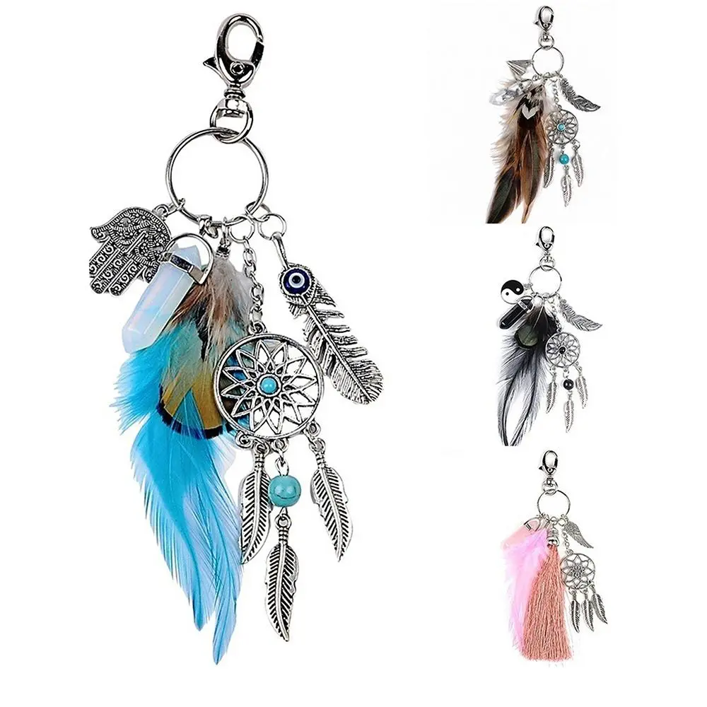 Dream Catcher Design Keychain, Bohemian Style Feather Decor Keychain, Bag Decor, Tassel Decor Keychain for Car Keys, Home Decor, Keychain Pendant