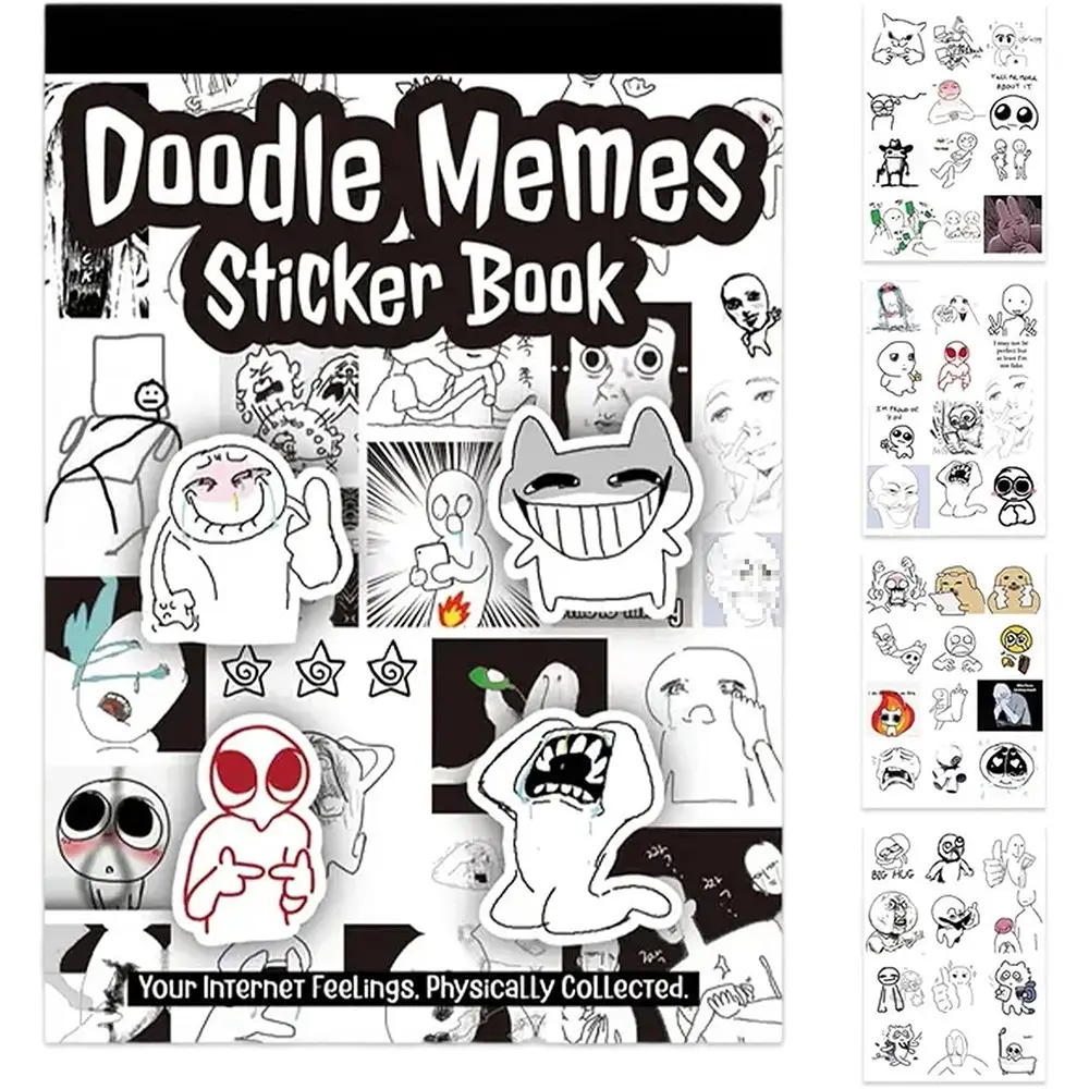 Doodle Memes Sticker Book for Adults - Feelings Expression Stickers, Sticker Sheets, Sticker Packs, Emotional Regulation Teaching Aids, Funny Meme Collection for Journaling, Scrapbooking & Mental Health Support, Stress Relief Gift, Sticker Set