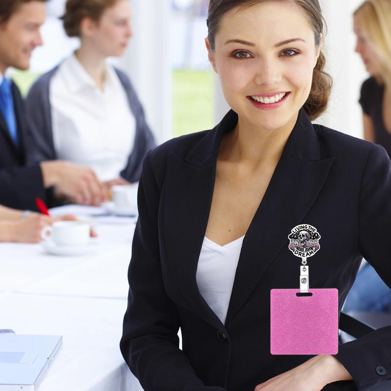 Live the Dream Badge Reel, Cute Skull Badge Clip Retractable with ID Holder, Nurse Work Accessories, Fun Rn Flashing Badge Roll with Belt Clip