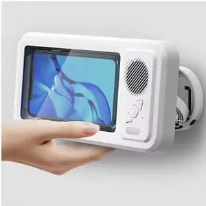 Shower Phone Holder with Bluetooth Speaker IPX4 Waterproof Anti-Fog Touch Screen Wall Mount Phone Holder for Shower Bathroom Cellphone