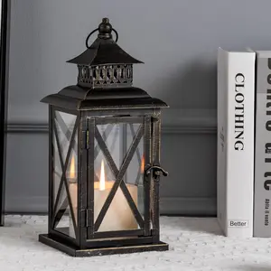 Lantern decorative indoor outdoor large hanging candle lanterns home decor vintage metal candle holders for front porch patio wedding party halloween christmas decorations black