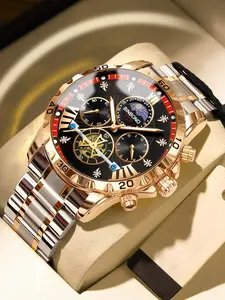 Men's Business Fashion Round Dial Analog Quartz Watch, Fashion Waterproof Watch for Party, Daily Clothing Decor, Trendy All-match & Exquisite Watch for Birthday Gift with Box, Water Resistant Watch, Business Fashion Watches