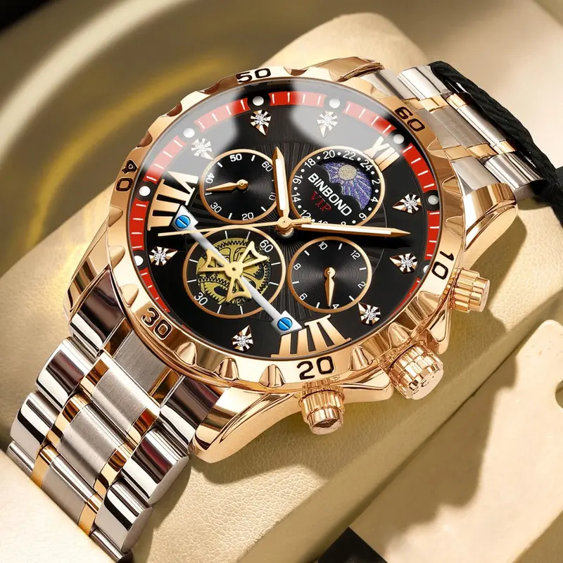 Men's Business Fashion Round Dial Analog Quartz Watch, Fashion Waterproof Watch for Party, Daily Clothing Decor, Trendy All-match & Exquisite Watch for Birthday Gift with Box, Water Resistant Watch, Waterproof Quartz Wristwatch, Business Fashion Watches