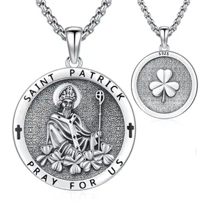 AUDINCEED St Patrick Necklace for Men & Women 925 Sterling Silver Saint Patrick Day Pendant with Patron Amulet and Religious Jewelry Gifts