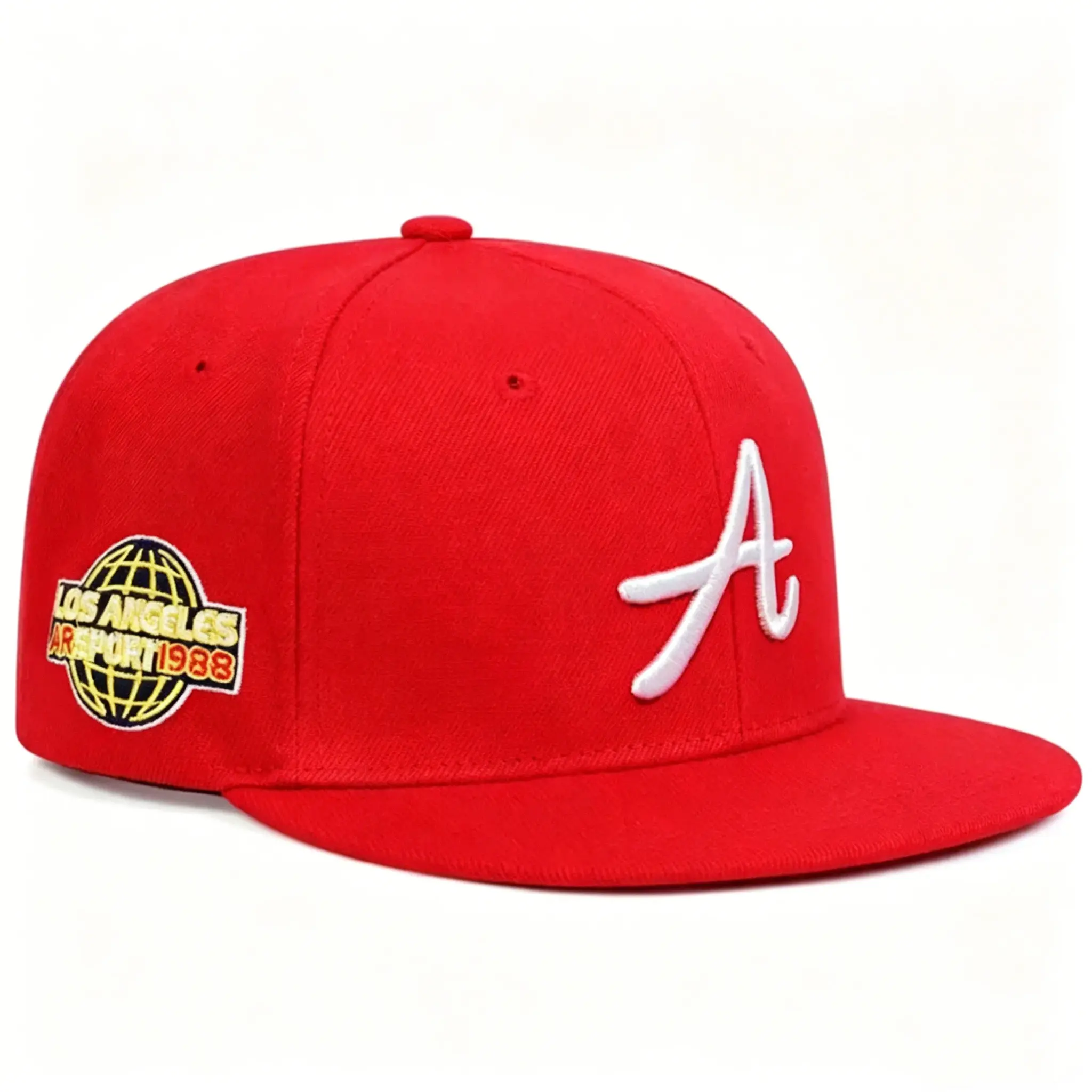 Unisex Vibrant Red 1988 Los Angeles Globe Embroidered Baseball Cap - Retro Letter A Flat Brim Snapback, High Street Y2K Aesthetic Hip Hop Hat for Men Women