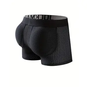 Men's Athletic Boxer Briefs - Breathable Nylon-Spandex, Mesh & Sponge Padded, Lift Support, Navy Blue, Hand Washable for Daily Wear