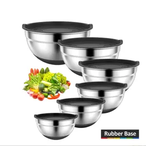 TINANA Mixing Bowls with Lids: Stainless Steel Mixing Bowls Set - 6 Piece Metal Nesting Mixing Bowls with Rubber Bottom