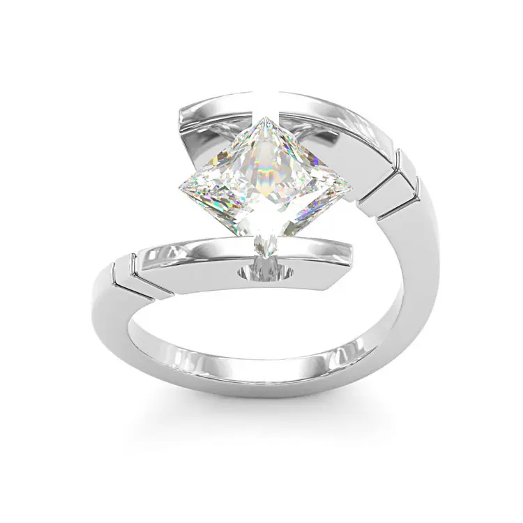 Jzora Princess Cut Synthetic Moissanite Ring for Women – Modern 925 Sterling Silver Solitaire Ring,Unique Minimalist Wedding Jewelry Gift