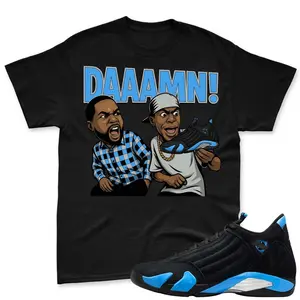 DAAAMN! Shirt to match 14 Black and University Blue, Shirt to match snearker Back white color