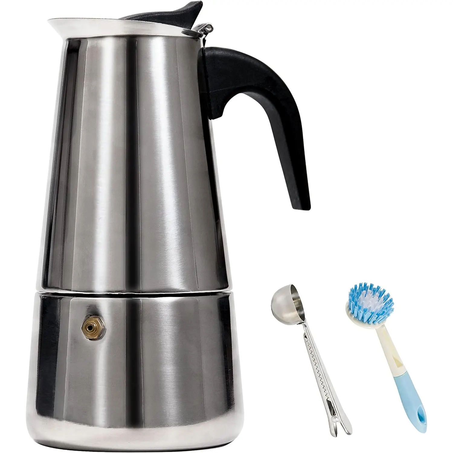 Stovetop Espresso Machine and Moka Pot for Gas or Electric Ceramic Stovetop, Italian Espresso Coffee Shot Maker for Italian Espresso, Cappuccino and Latte, Stainless Steel 304, 6 Cups