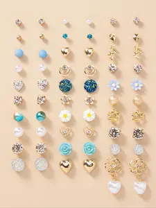30pairs Faux Pearl Heart Rhinestone Decorated Stud Earrings Set for Gift, Fashion Jewelry for Party, Daily Clothing Decor, Trendy All-match & Exquisite Jewelry for Birthday Gift