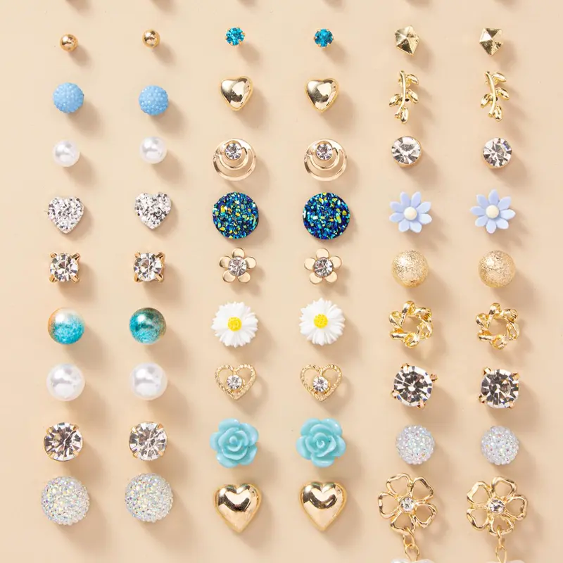 30pairs Faux Pearl Heart Rhinestone Decorated Stud Earrings Set for Gift, Fashion Jewelry for Party, Daily Clothing Decor, Trendy All-match & Exquisite Jewelry for Birthday Gift