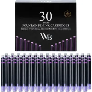Fountain Pen Ink Refills - Set of 30  Ink Cartridges - International Standard Size - Length APPR 2.3" - Base Diameter APPR 0.24 Inch - Disposable and