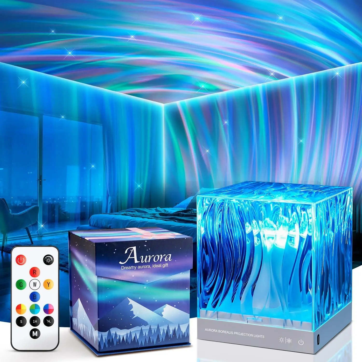 Crystal Cube Galaxy Projector Night Light - 18-Color, Remote Control, Dimmable, Flicker-Free, 162-Mode Home Supply Accessory, Aesthetic Teen Gift with Gift Box