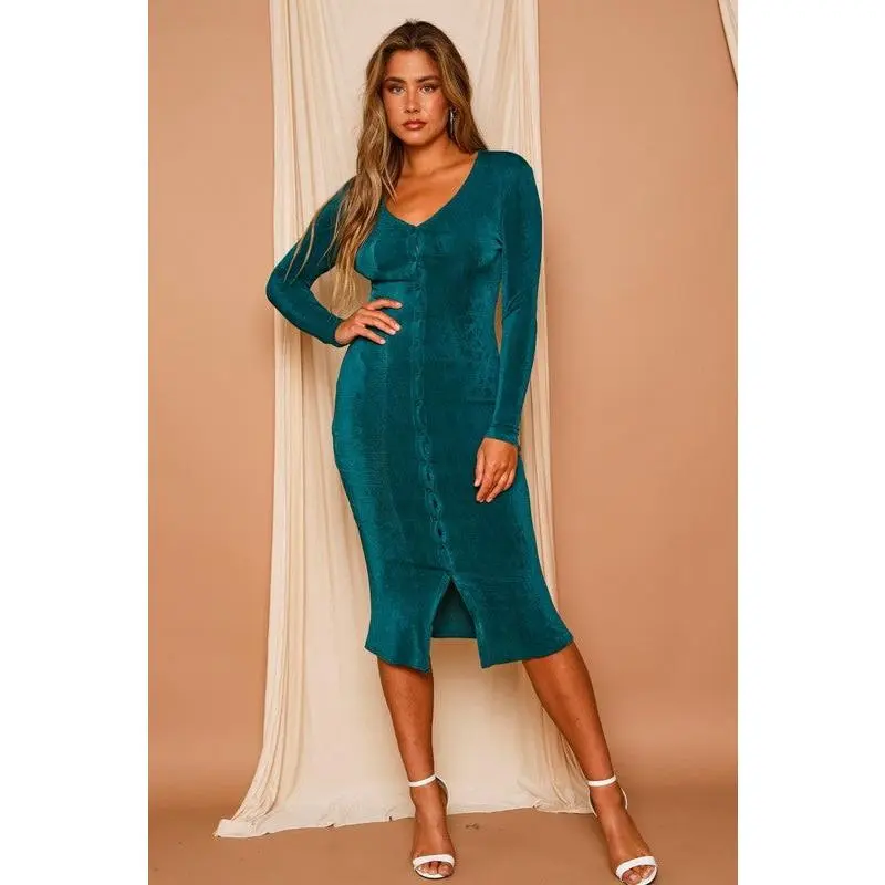 Carmella Long Sleeve Button Down Midi Dress