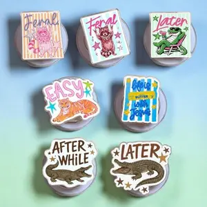 Cute Animal Meme MagSafe Phone Grip Bundle, Funny Cat Tiger Alligator Designs Magnetic Pop Socket & Kickstand, Aesthetic Trendy Gift Set