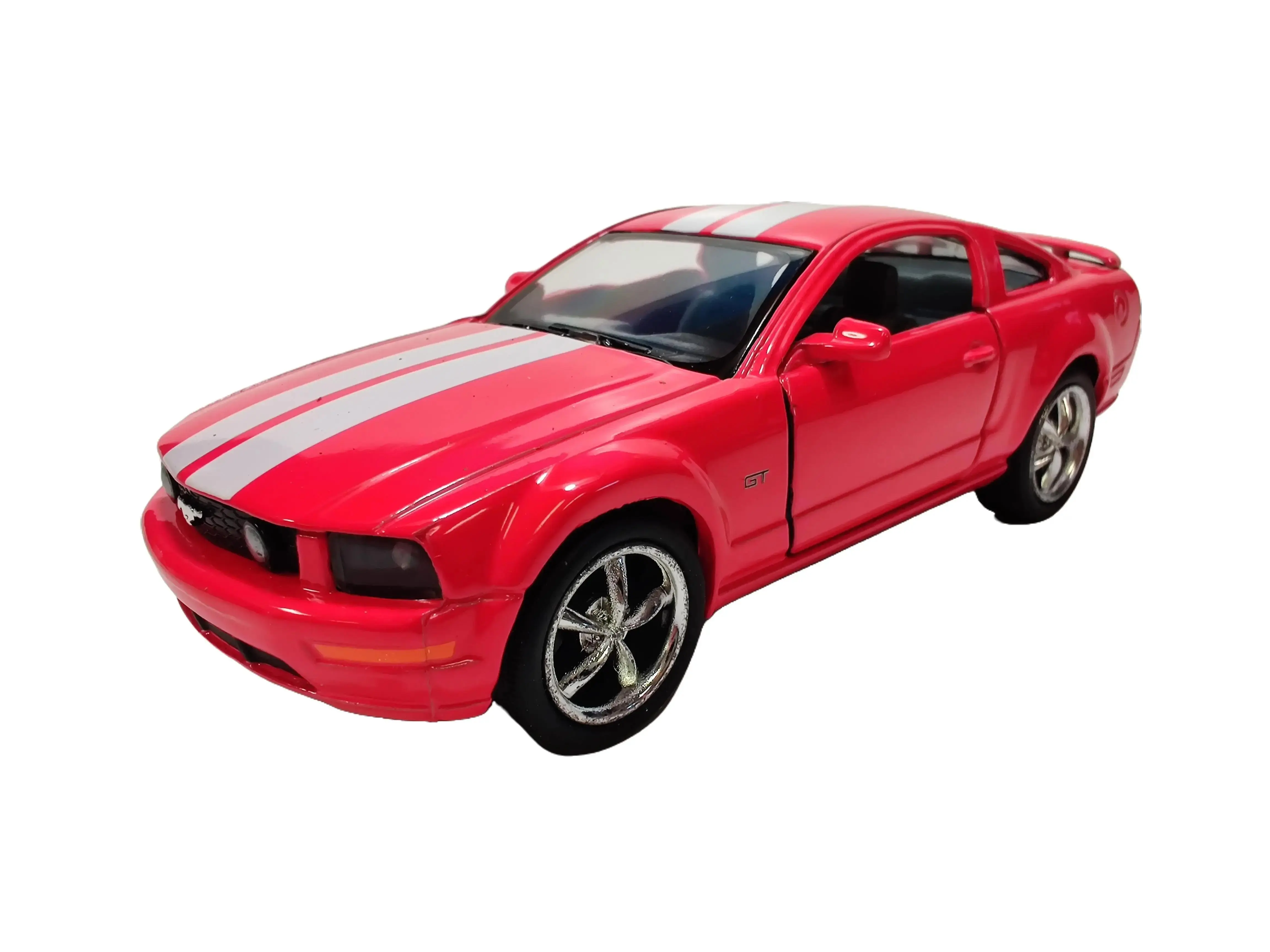 KINSMART 2006 Ford Mustang GT Diecast Car 1:38 Scale Red with White Stripes Openable Doors Pull Back Action Collectible Model