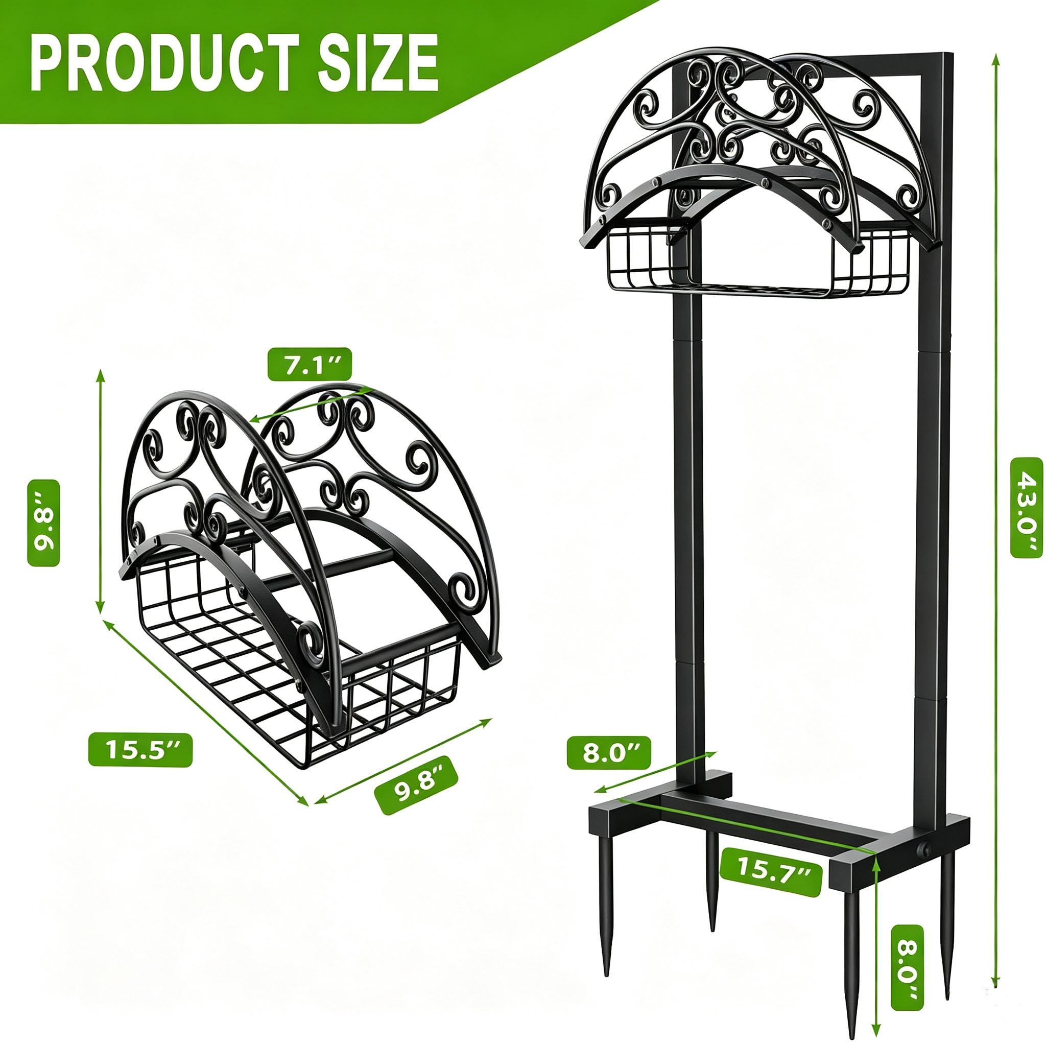 Heavy Duty Freestanding Metal Garden Hose Holder with Detachable Storage Basket, 151ft Capacity, Rustproof Outdoor Organizer Stand for Backyard Lawn that Organizes Water Pipes