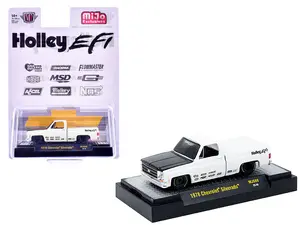 1978 Chevrolet Silverado Pickup Truck "Holley EFI" White with Black Hood Limited Edition 1/64 Diecast Model Car by M2 Machines