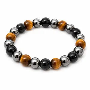 Triple Protection Bracelet - Tiger Eye Hematite & Black Obsidian - 8mm or 10mm Beads - Handcrafted in San Francisco - Energy Protection & Grounding - Daily Wear Jewelry