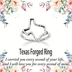 Women's Elegant Silver-Plated Texas Forged Ring - 1 PC, Rings for Women, Metal Coating, Copper Base, Sizes 6-10, Valentine’s Day Gift, Dainty Bridal Engagement Proposal Statement Jewelry