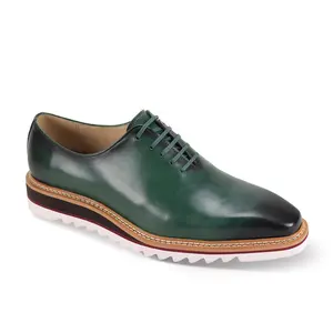 Forest Green Plain Toe Lace-Up Leather Dress Shoes with Toe Gradient