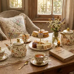 Handmade Enamel Kettle, British Milk Tea Pot, Coffee Pot, Suitable for Various Stoves, Home Kitchen, Outdoor Afternoon Tea, Vintage Moments, Gift