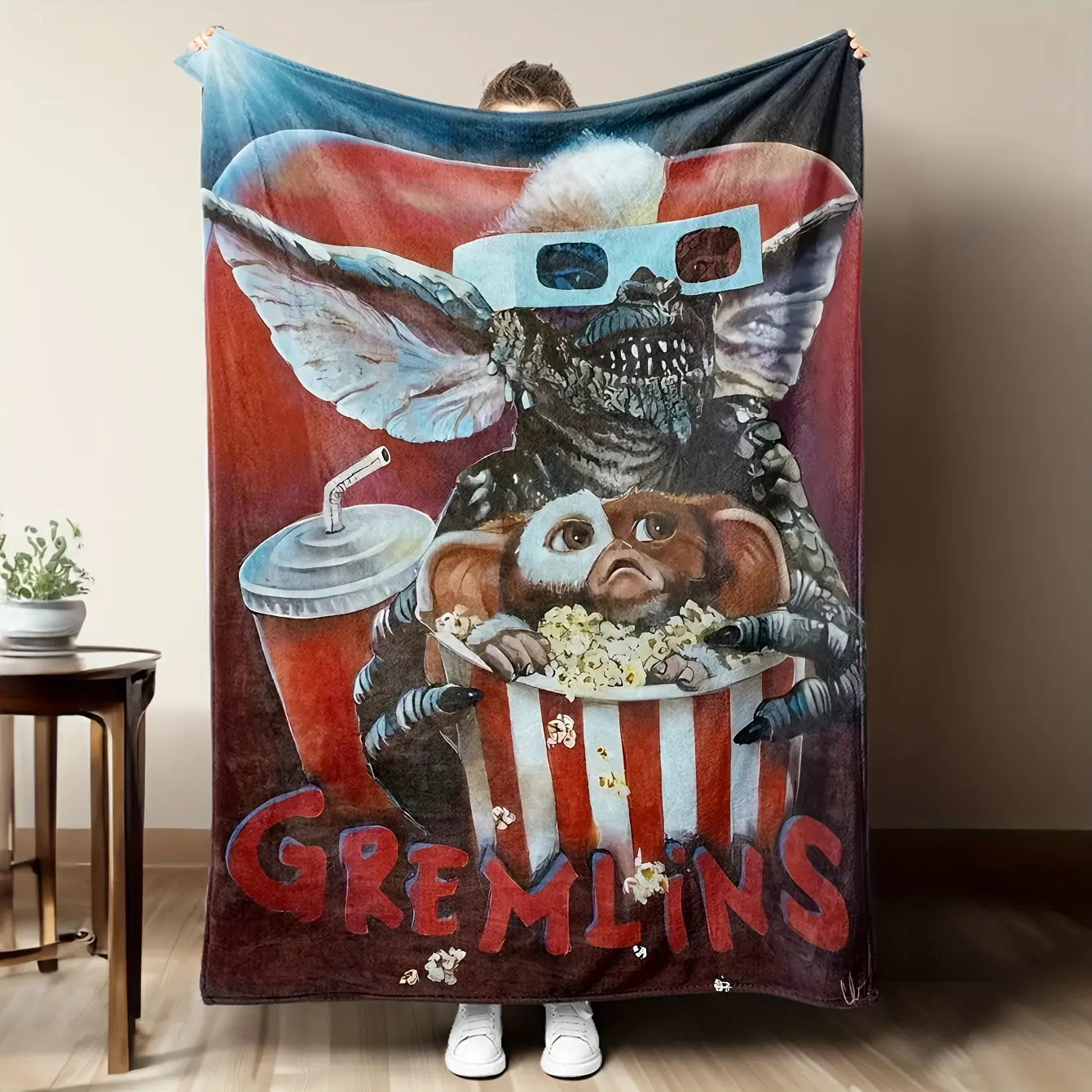 Gremlins Print Retro Vintage Movie Themed Flannel Throw Blanket - 280GSM, Ultra-Soft, Warm, Hypoallergenic, Tear-Resistant, Wrinkle-Resistant, Durable, All-Season, Machine-Washable, Sofa-Bed Use, Whimsical Home Decor, Mother's Day Gift for Movie Fans, Mov