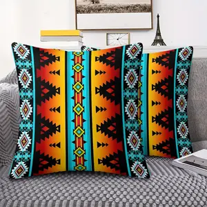 Southwestern Navajo-Inspired Geometric Throw Pillow with Digital Print, 45cm Square Cushion Includes Pillow Insert, Soft Cushions, Bold Turquoise & Black Design, Perfect for Home Decor, Aztec Motifs, Soft & Comfortable Home Accessory