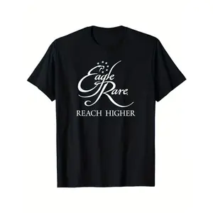 Menswear Round Neck Short-Sleeve Graphic T-Shirt - Casual Cotton Black Streetwear Top with Eagle Rare Reach Higher Operator Print