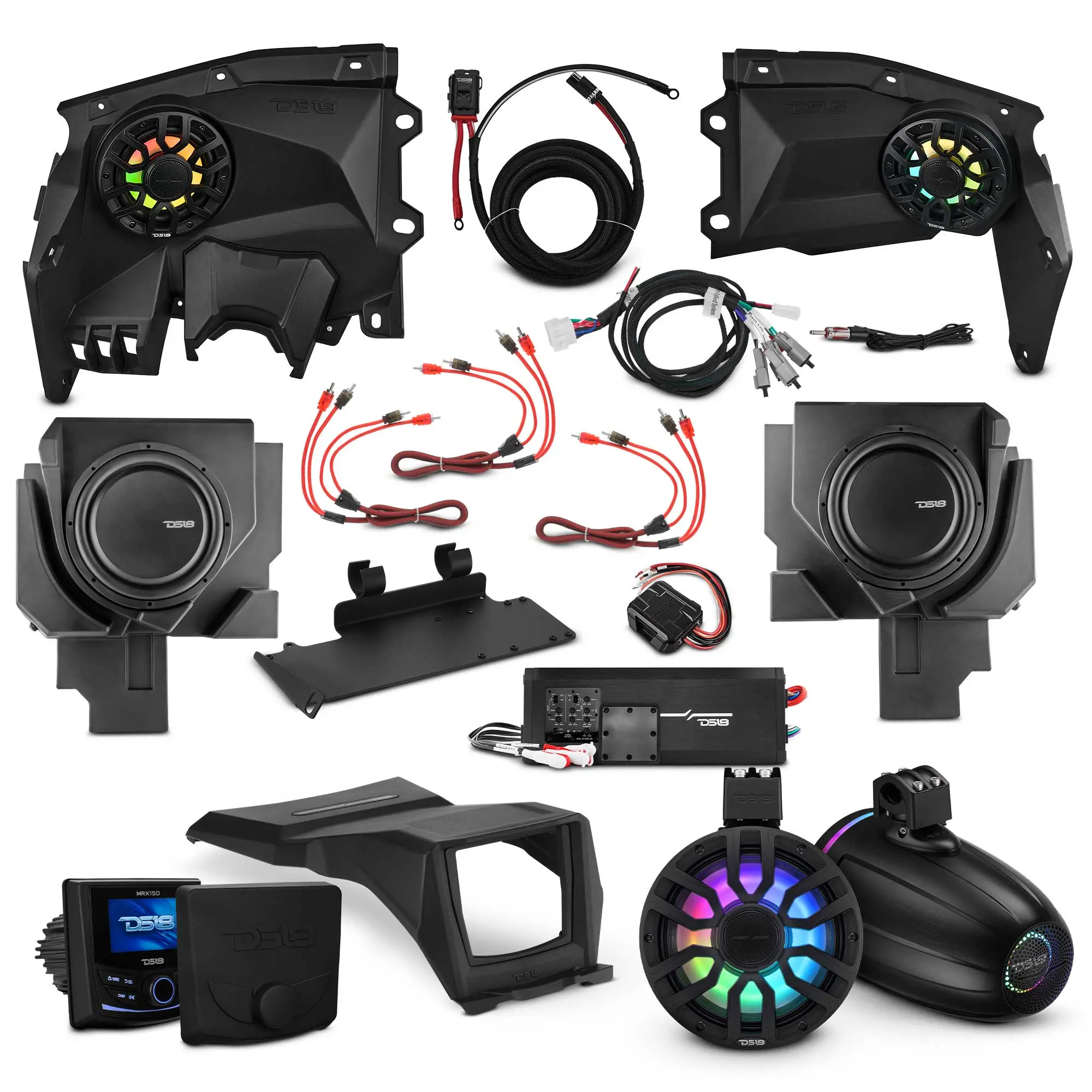 Can-Am Maverick X3 Stage 6 - Dash Speaker Panels, 8" Neodymium Tower Speakers, Dual 12” Subwoofer, Amplifier, Bluetooth Radio & LED Lights