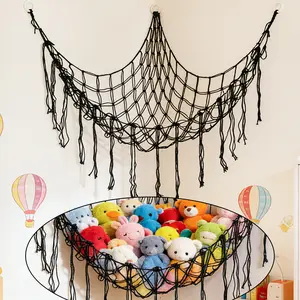 Black/Pink/White Stuffed Animal Storage Hammock Net Corner arge Toy Hammock Net for Stuffed Animals Room Decor - Cute Stuff Animal Organizer Plush Holder - Kids Baby Nursery Essentials Wall Bedroom Home Decor