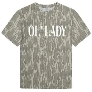 Mossy Oak Ol' Lady Camo T-Shirt - Bottomland Camo Unisex Outdoor Tee, Ultra Soft Breathable Cotton, Hiking Camping Shirt