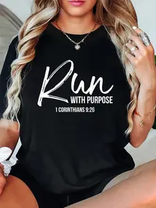 100% Cotton T shirts Christian Runner Gift Running Gear Run With Purpose Quote T-Shirt Breathable & Comfort Fit Tee Women,Short Sleeve Crew Neck Top for All Seasons,Graphic Tees Women Tops