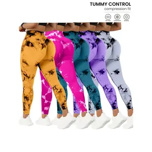 5-Pack High Waist Tummy Control Yoga Pants For Women, Summer Tie.Dye Fitness Leggings, Stretchy Running Peach Lift Workout Tights, Assorted Colors