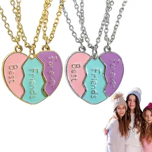 Set of 3 Best Friends Forever and Ever Necklaces for 3 BFF Heart Puzzle Matching Alloy Pendant Necklaces Set Friendship Jewelry for Sisters
