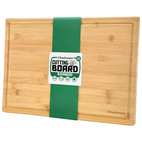 FRESHWARE Stylish 2XL 20x14in Thick BPA-Safe Bamboo Chopping Board - Anti-Slip Grip, Food-Grade, Deep Grooves, Dual-Handled Butcher Block for Meat, Veggies, Secure Stove-Top Prep, Anti-Slip Grip Chopping Boards