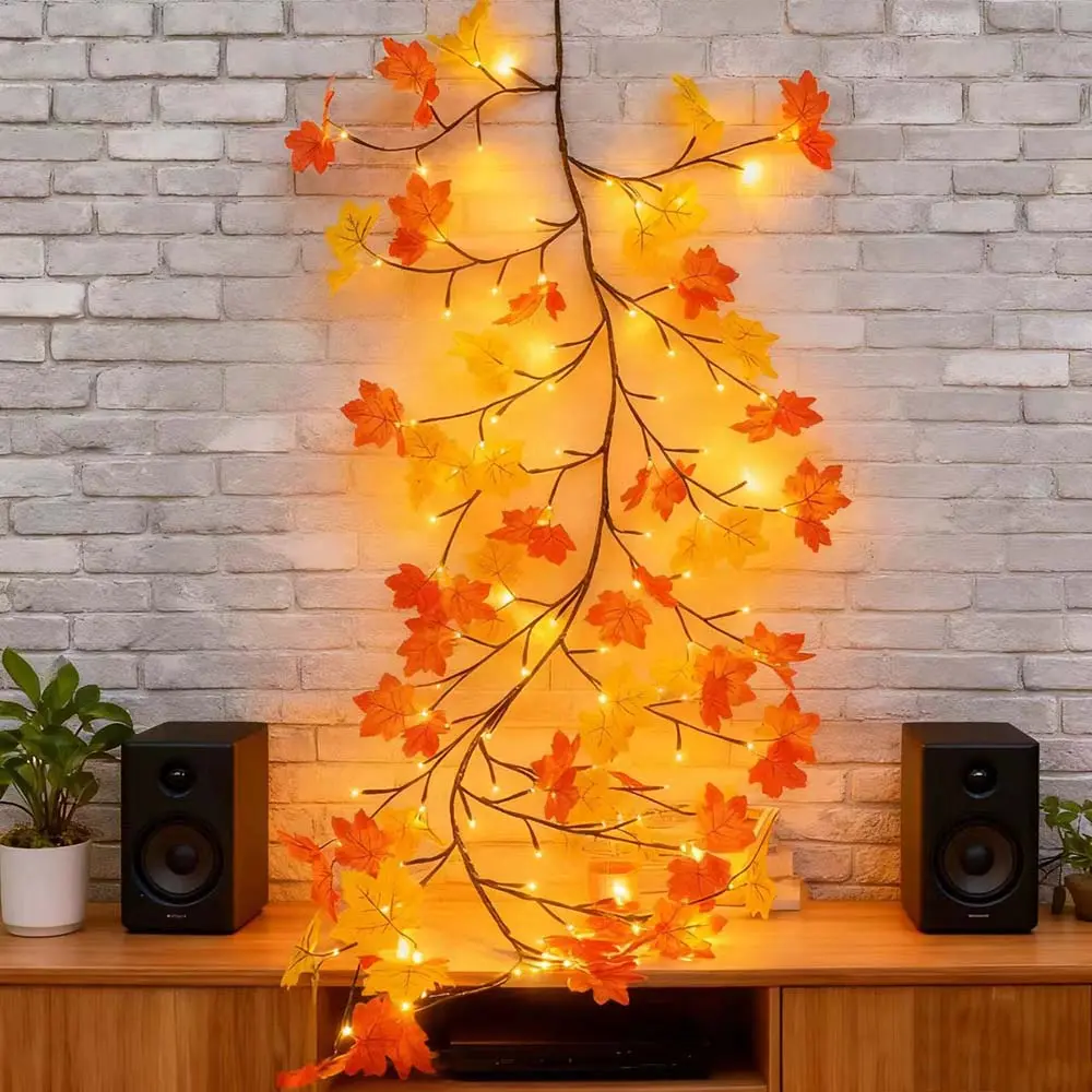 1.8M 96-LED Enchanted Willow Vine Lights with Remote, Flexible DIY Maple Leaf Artificial Vines, Festive Christmas Decor for Bedroom, Living Room Wall