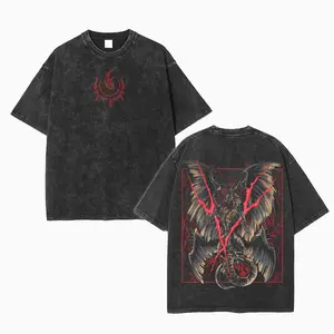 Elden Ring Lichdragon Fortissax Graphic Tee – Washed Lightweight Cotton | Crimson Bolt Front Crest & Thunderborn Back Print | Oversized Unisex Dark Fantasy Streetwear Shirt