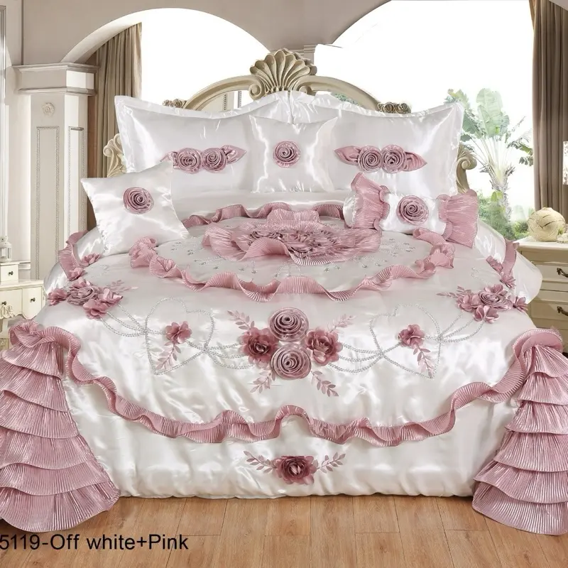 6 pc Set Wedding Comforter - Includes 6 Pieces for Comfortable Home Decor all-season bedding King Size Soft Hypoallergenic Cream Pink Design