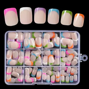 Colorful French-Style Detachable Glossy Short Nail Pieces, Artificial Nails Manicure Set, Simple and Elegant Design, Easy Application