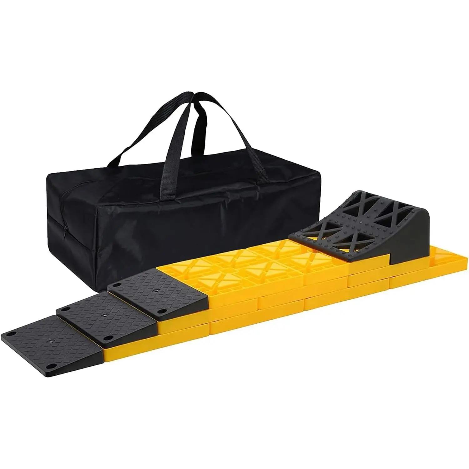 10 Packs Rv/Camper Leveling Blocks, Chocks Anti-Slip Pads Design Include One Wheel Chock and Carrying Bag for Camper Travel Trailer - Yellow