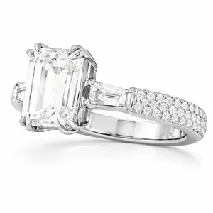 3.02ct 14K White Gold Emerald Twin Eagle Claw Diamond Engagement Ring (IGI Certified)